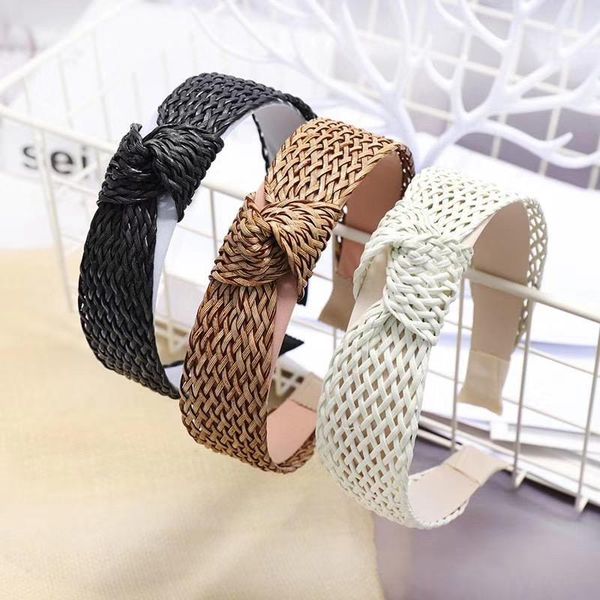 

bohemian hairband summer straw weaving knotted headband for women cross handmade hair hoop accessories