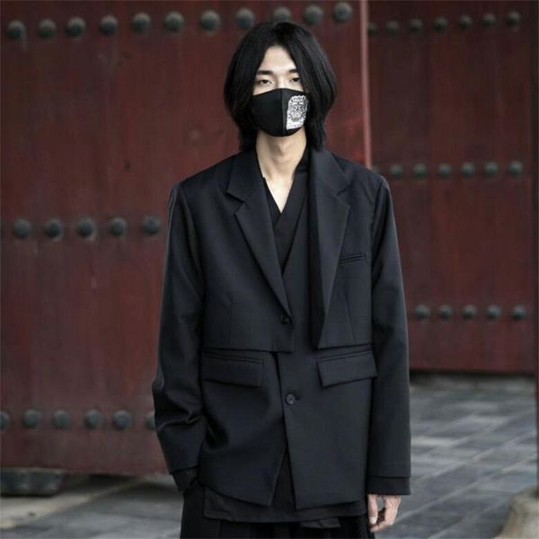 

men's suits & blazers fake two piece casual suit korean fashion brand large size single breasted loose coat, White;black