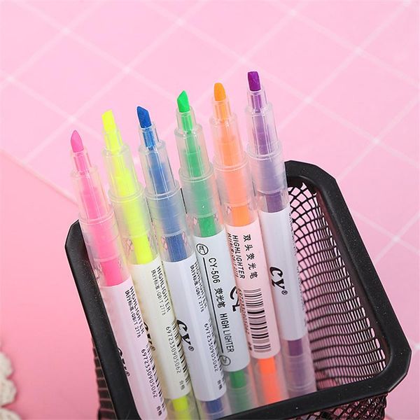 

highlighters 6pcs/set stationery highlighter pens kawaii morandi fluorescent pen cute journal art school supplies, Black;red
