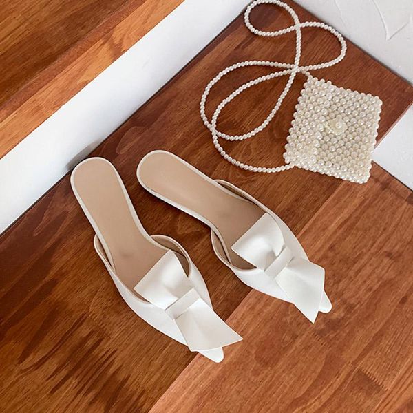 

slippers pointed flat bow women summer wear baotou half 2021 fashion lazy sandals women's shoes, Black