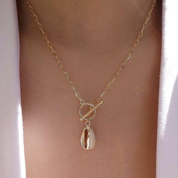 

pendant necklaces luxury gold color cowrie shell necklace for women fashion chain multilayer 1pc, Silver