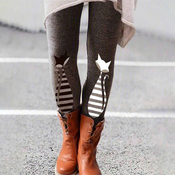 

fashion animal shapes cats 3d full printing punk women legging slim fit trousers casual pants leggings women's, Black