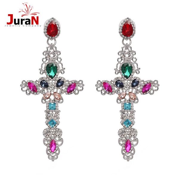 

dangle & chandelier juran 2021 boho ethnic colorful crystal statement cross earring party jewelry vintage big earrings for women, Silver