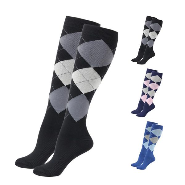 

sports socks men women stretchy outdoor leg support protective long travel diamond printed breathable casual soft compression, Black