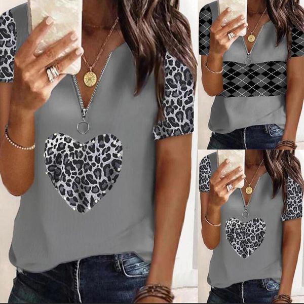 

women's t-shirt summerv-neck hedging fashion short-sleeved shirts printing casual loose t-shirts plus size clothing, White