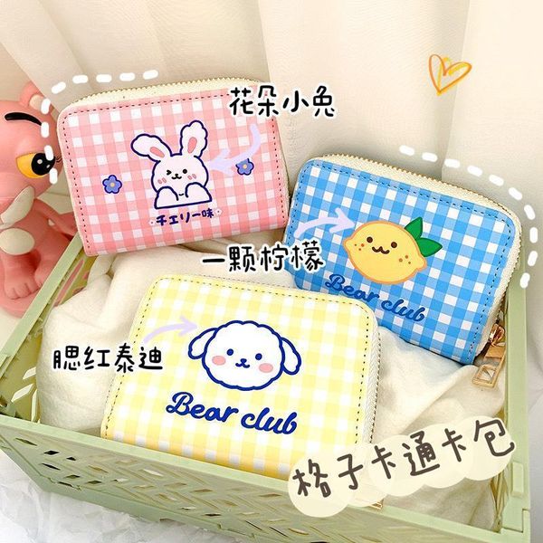 

cute bear folding card bag korean small short wallet clutch organizer money coin purse kawaii rabbit portable pouch, Red;black