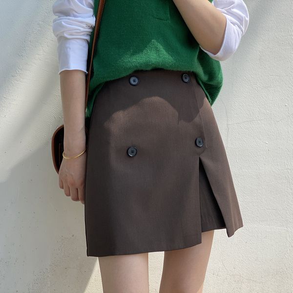 

skirts yan shuang solid color short 2021 autumn korean high waist irregular slit half length skirt female h9829, Black