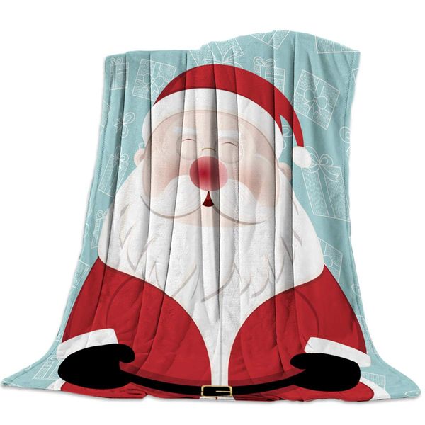 

fluffy plush flannel fleece throw blanket, cute bearded santa claus gift box background luxury lightweight warm cozy travel