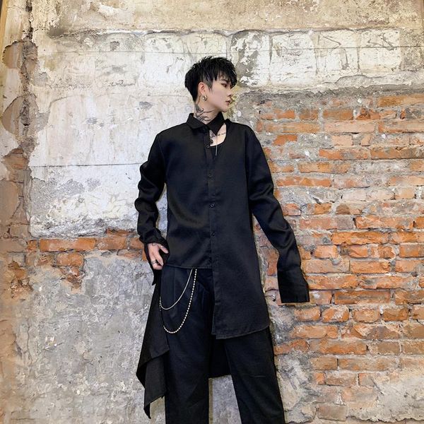 

men's casual shirts long sleeves asymmetrical irregular hollowout slim shirt street clothes gothic party dress, White;black