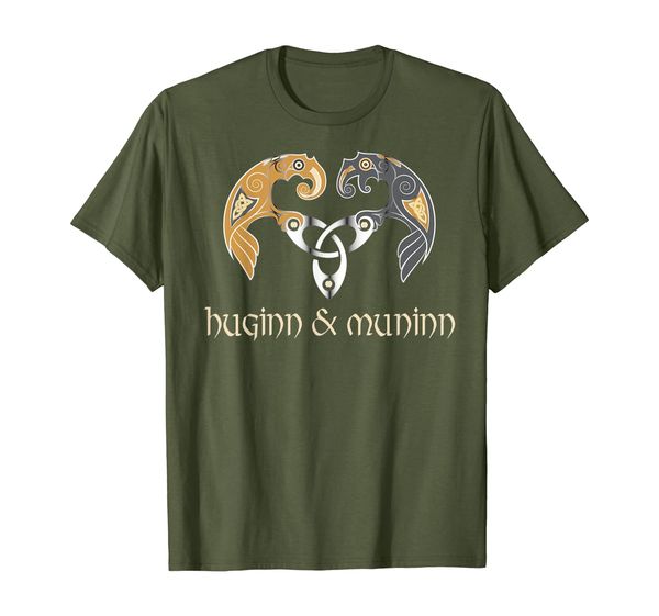 

huginn and muninn odin's twin ravens on triquetra t-shirt, White;black