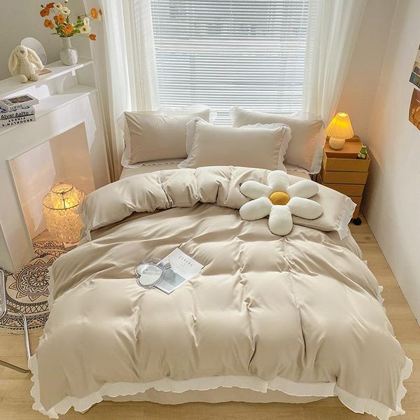 

bedding sets bed set  size princess sheet three dimensional organza white lace skirt simple bag four piece