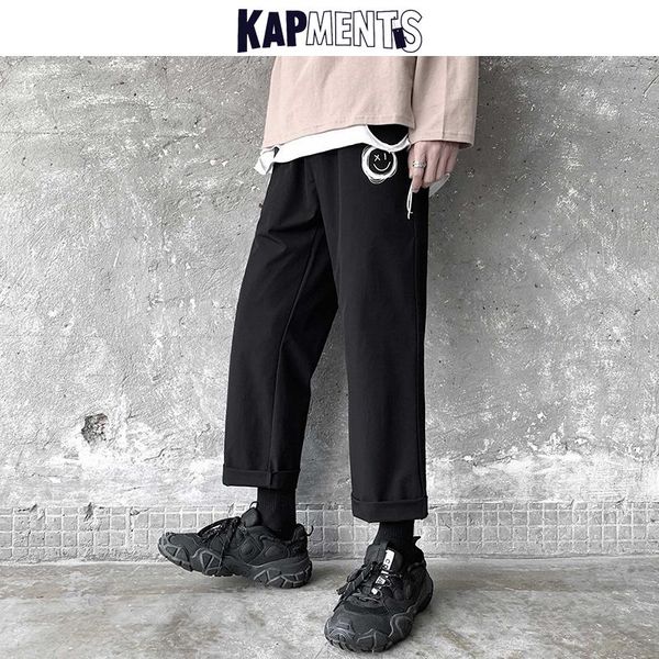 

men's pants kapments men kawaii face vintage harajuku causal sweatpants 2021 mens streetwear baggy straight joggers male hip hop sweat, Black