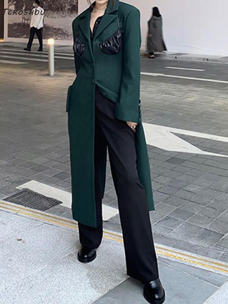 

women's trench coats suit collar single breasted contrast color stitching cup cover fake two long windbreaker jacket ladies autumn styl, Tan;black