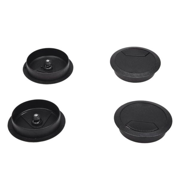 

furniture accessories 2.3" dia round plastic desk computer grommet hole wire cover black 4 pcs