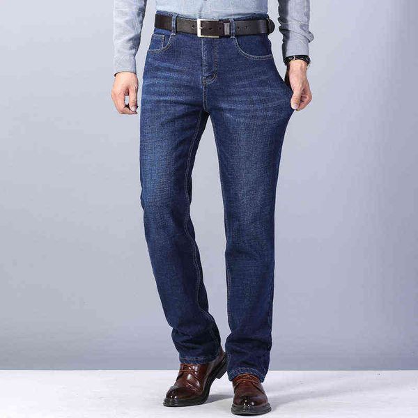 

men's jeans cashmere autumn winter youth pants busins casual straight tube medium waist blue jeans