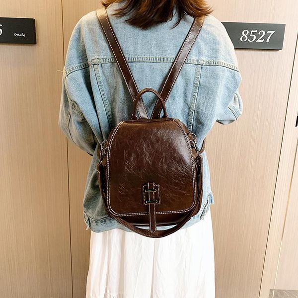 

outdoor bags retro school backpack for women pu leather travel fashion wild shoulder bag teenagers girls multifunction tote