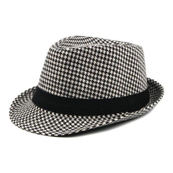 

wide brim hats autumn and winter men's hat thousand bird lattice british fashion jazz gentleman's versatile panama, Blue;gray
