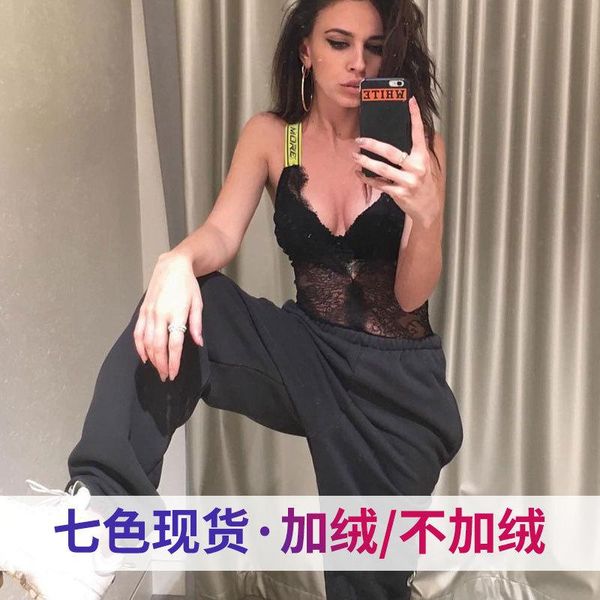 

women's pants & capris solid color elastic waisted leisure jogger women sweatpants, Black;white