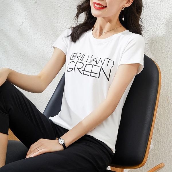 

spring summer pullover printed cotton slim round neck short sleeve white letter bottoming shirt t-shirt women's clothing