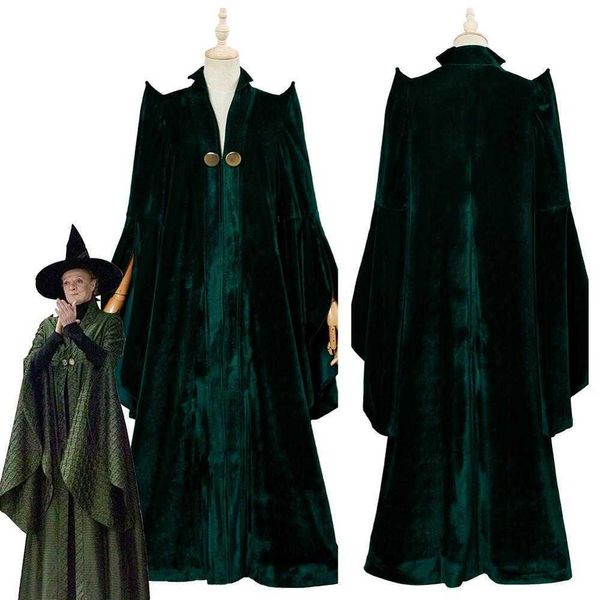 Alta qualità Professor Minerva McGonagall Costume Cosplay Abito Capo verde Velluto Gioco di ruolo Mantello Costume di carnevale di Halloween Y0903