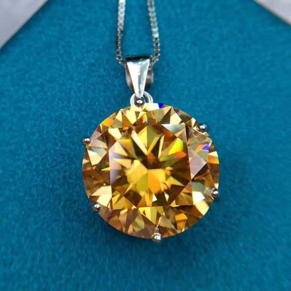 

chains domineering 10 yellow moissan diamond necklace pendant lucky noble hearts & arrows cut jewelry accessories, Silver