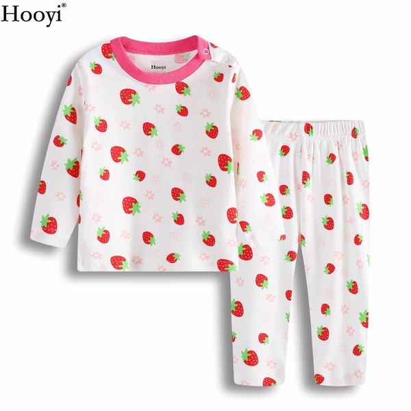 Morango bebê sleepwear para meninas pijamas de algodão mola recém-nascido dormir conjuntos crianças manga comprida camisetas calças macias 210413