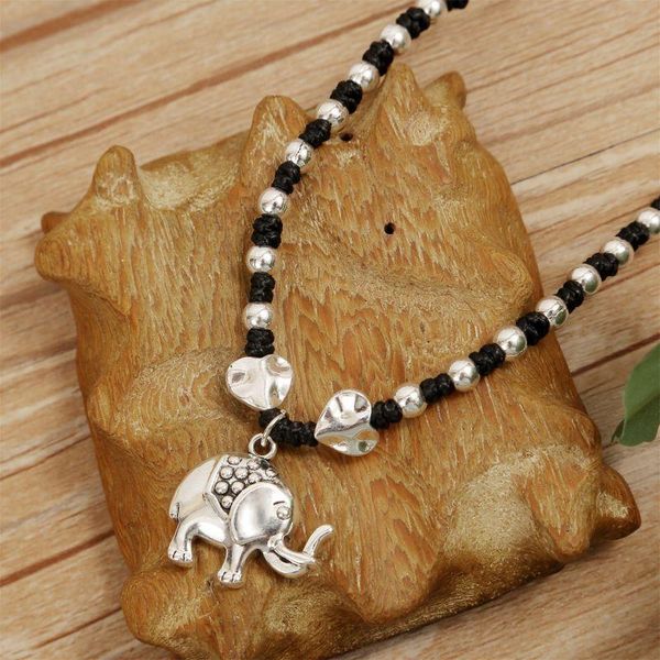 

pendant necklaces national personality wax thread weaving original necklace female jewelry lovely elephant alloy p89901, Silver