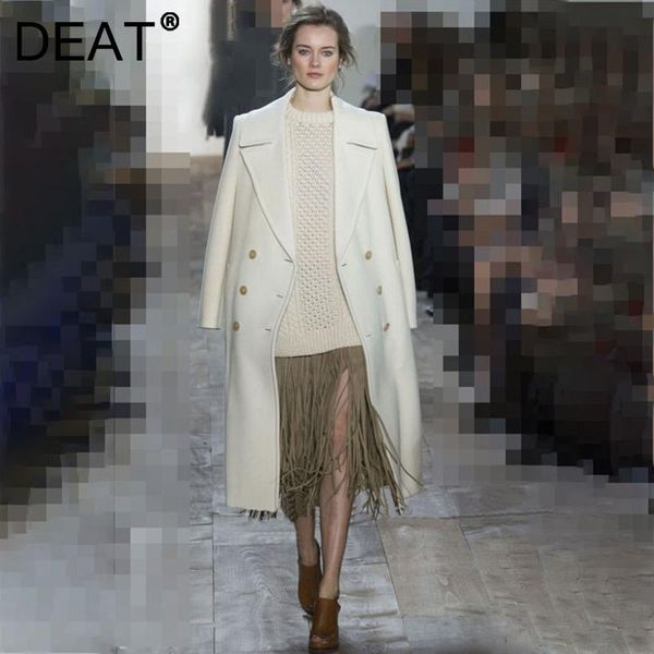 

women's trench coats [deat] 2021 autumn fashion tide solid color double breasted turn-down collar long sleeve temperament loose coat 13, Tan;black