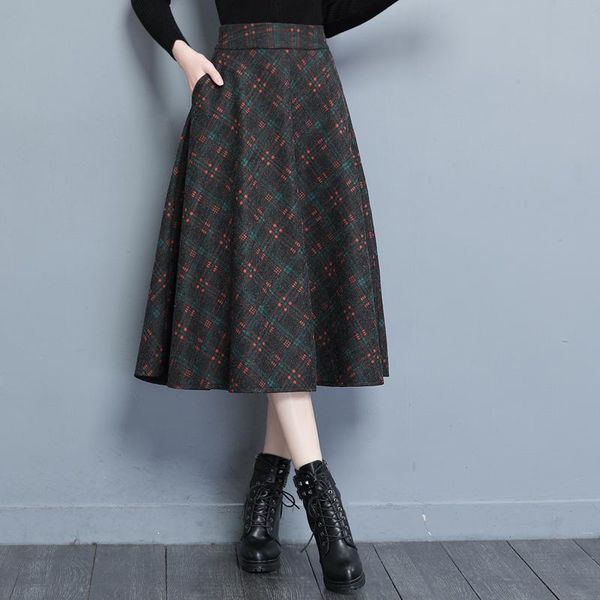 

skirts 4xl office lady plaid woolen women autumn winter skirt bodycon long for plus size sexy, Black