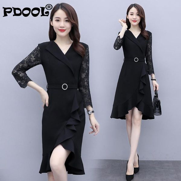 

spring french style waist is thin temperament age-reducing little black dress long sleeve bottoming female casual dresses, Black;gray