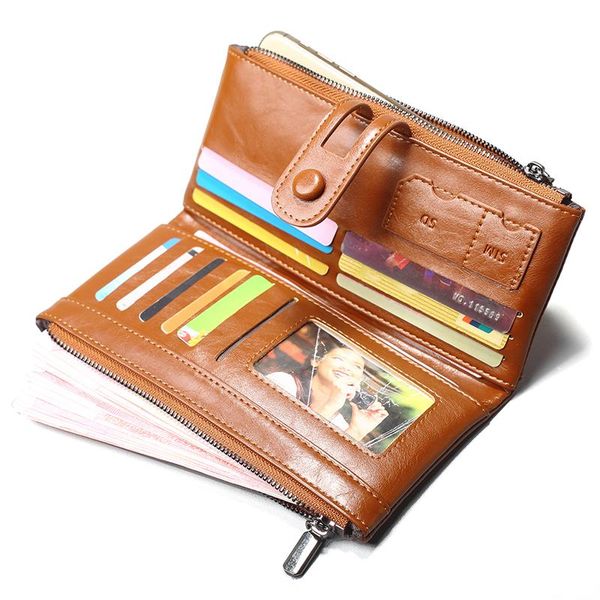 

wallets large capacity zipper fashion vintage women clutch long pu leather solid female multi-function card holder bag, Red;black