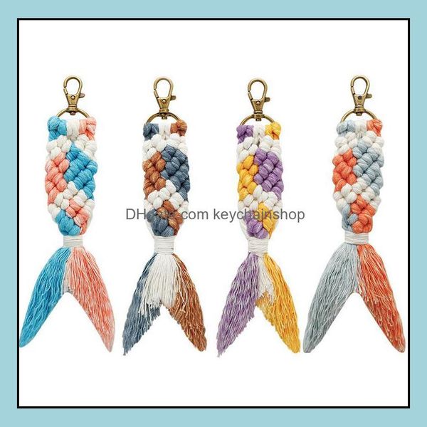 

keychains fashion aessories mini mermaid rame boho hand-woven bag charms colorf tassels handcrafted car key ring purse phone wallet gift for, Silver