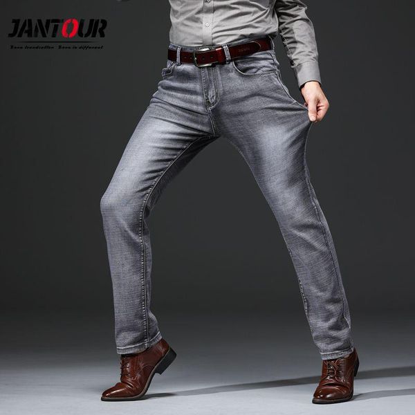 

jantour brand classic men's dark grey jeans 2021 pants fashion casual cotton elastic slim fit trousers male 28-40, Blue