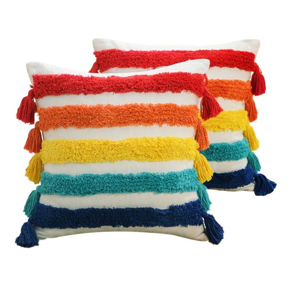 

cushion/decorative pillow tufting process rainbow color sofa cushion cover 45*45 covers decorative case for boho home decor pillowcase