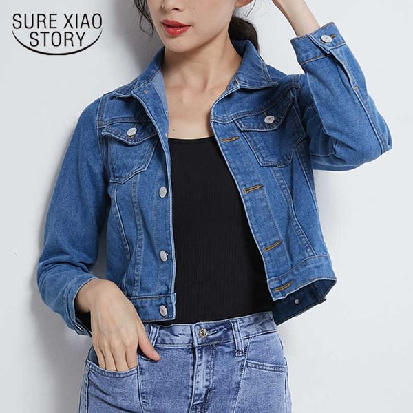 

autumn jeans jacket women korean style female short jacket long sleeve turn-down collar pocket single breasted lady coat 7120 50 210528, Black;brown