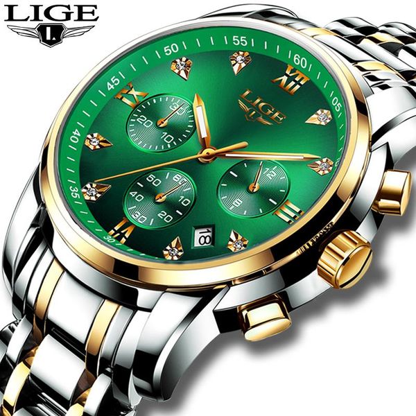 

wristwatches relojes hombre 2021 lige watches men chronograph male sport waterproof stainless steel quartz watch, Slivery;brown