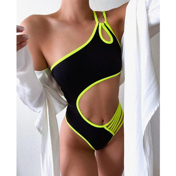 

one-piece suits cut out swimwear women patchwork one piece swimsuit monokini shoulder bodysuit push up beachwear female bathing