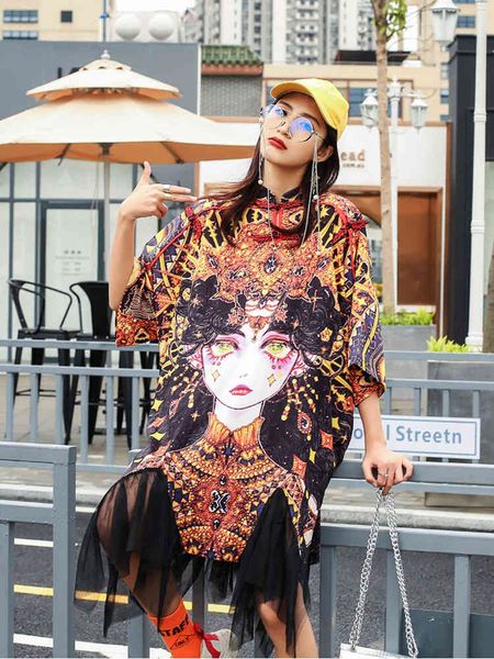 

dresses 2021 summer cheongsam improved version dress female young fashion big size fat mm stitching mesh skirt, Black;gray