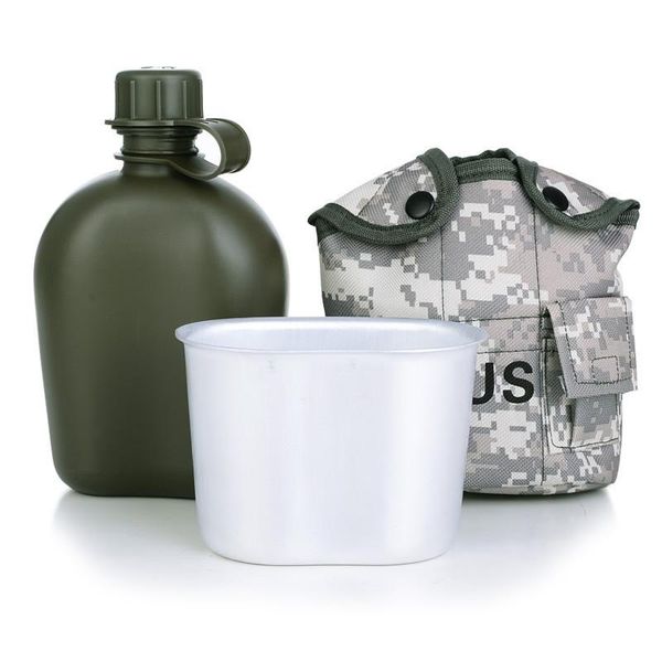 

water bottle outdoor camping hiking camouflage us military kettle with lunch box cooking cup