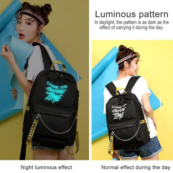 

backpack 2021 usb anti theft reflective waterproof women bag luminous fashion for female school girls travel schoolbag bookbag