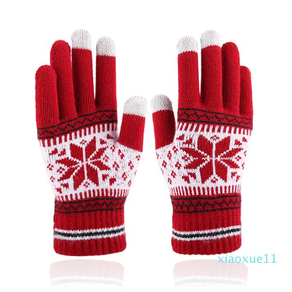 

luxury- autumn and winter touch screen gloves for men and women fashion snowflake finger adding plush knitted warm gloves, Blue;gray