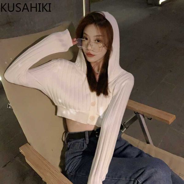 

hooded knitted cardigan causal long sleeve korean crop knitwear coat spring sweater jacket 6e785 210603, White