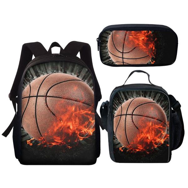 

school bags 3 pieces/set basketball print satchel schoolbag fashion kids lovely backpack for children girls bag student mochila sac