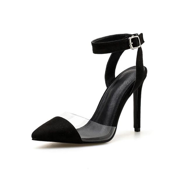 

summer europe and the united states big brand with same paragraph black 10cm high heels temperament wild pointed sandal sandals