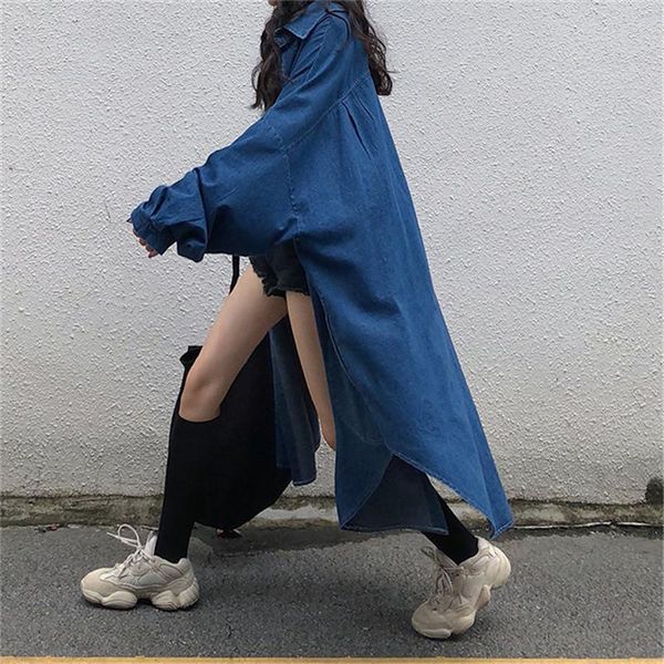 

women's jackets spring autumn long denim shirt coats female dress women plus size loose trench coat korean outerwear chaqueta 55ok, Black;brown