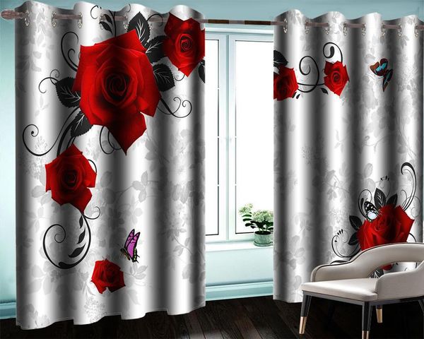 

custom floral 3d curtain modern window diagonal gorgeous red rose romantic blackout & drapes