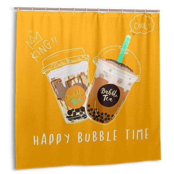 

shower curtain,collection of bubble tea,pearl milk tea,coffees and soft drinks with doodle style banner bath curtain set with