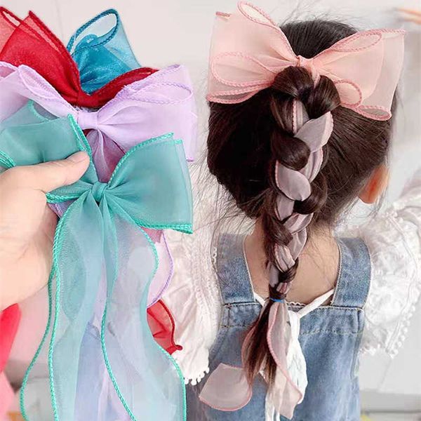 

children's bow hair ornament girl's headdress lovely princess headband hairpin net red ribbon hairpin, Slivery;white
