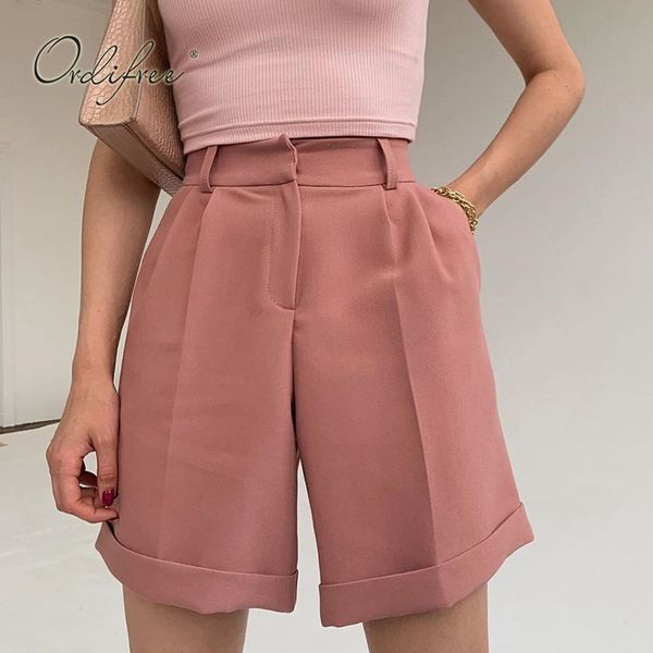 

summer high waist elegant women loose fashion streetwear solid casual shorts 210415, White;black