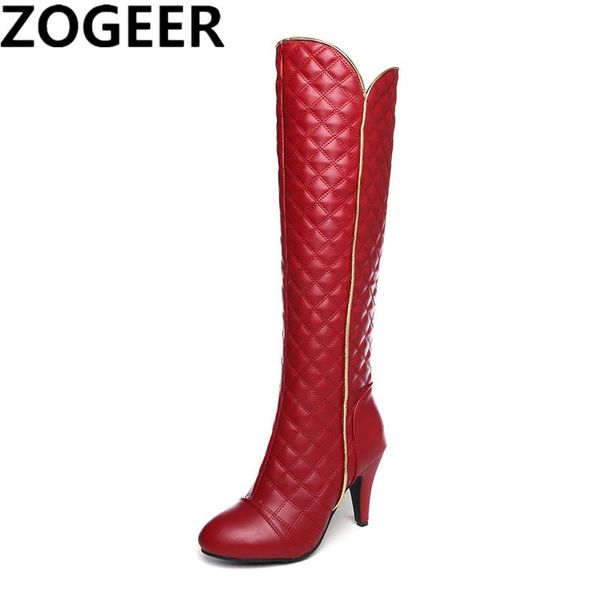 

designers knee high boots women fashion zipper soft pu leather women's winter 2021 autumn red white shoes woman brand, Black